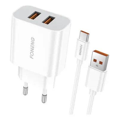 2x síťová nabíječka USB Foneng EU45 + kabel USB C