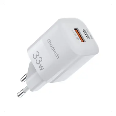 Choetech PD5006 GaN USB-A / USB-C 33W PD QC síťová nabíječka - bílá