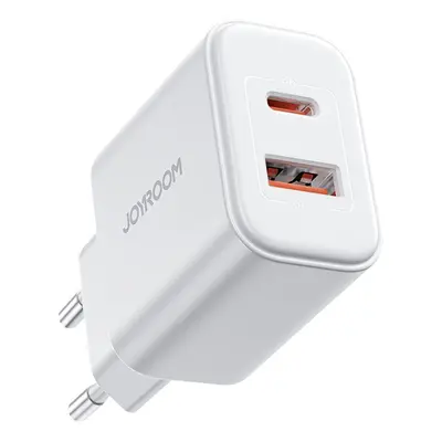 Joyroom JR-TCF05 20W rychlá dvouportová síťová nabíječka USB-C / USB-A - bílá + kabel USB-C - Li