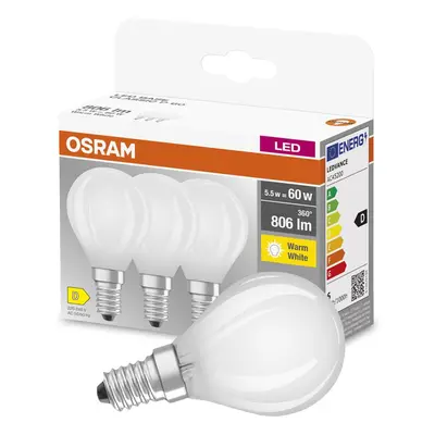 3PAK LED žárovka LED E14 P45 5,5W = 60W 806lm 2700K Teplá 300° Filament OSRAM BASE