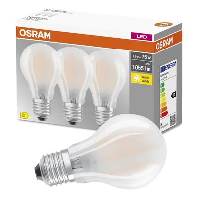 3PAK LED žárovka LED E27 A60 7,5W = 75W 1055lm 2700K Teplá 300° Filament OSRAM BASE