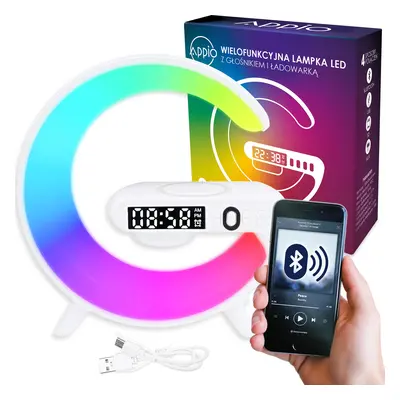 RGB Bluetooth bezdrátový reproduktor s nabíječkou a hodinami BÍLÝ