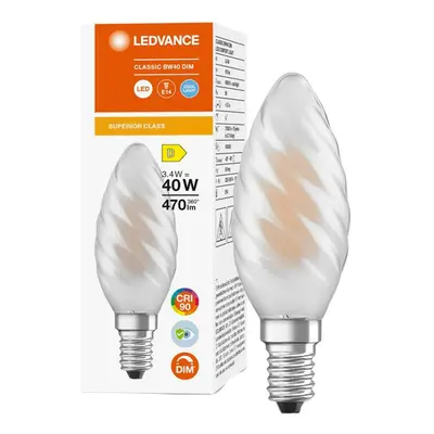 LED žárovka svíčka E14 BW40 3,4W = 40W 470lm 4000K Neutrální 300° CRI90 Filament Stmívatelná LED