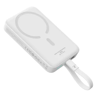 Powerbanka Baseus Magnetic Mini MagSafe 10000mAh 30W s integrovaným kabelem USB-C - bílá + kabel