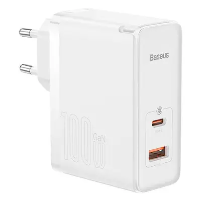 Síťová nabíječka Baseus GaN5 Pro, USB-C + USB, 100 W + kabel (bílá)