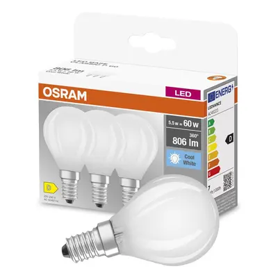 3PAK LED žárovka LED E14 P45 5,5W = 60W 806lm 4000K Neutrální 300° Filament OSRAM BASE