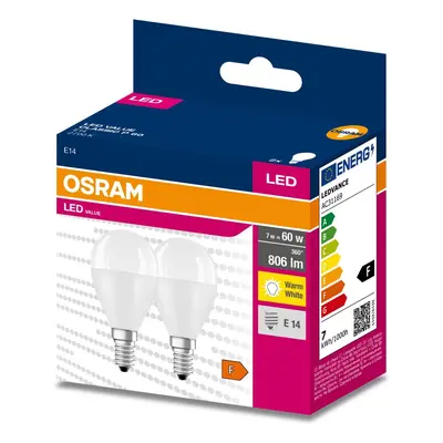 2PAK LED žárovka LED E14 P45 7W = 60W 806lm 2700K Teplá 200° OSRAM VALUE