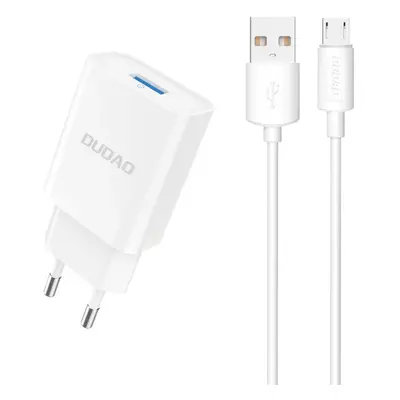 Dudao A4EU USB-A 2,1A síťová nabíječka - bílá + kabel USB-A - micro USB