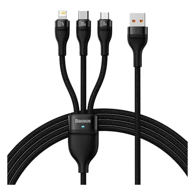 Kabel USB 3 v 1 Baseus Flash Series, USB-C + micro USB + Lightning, 100 W, 1,2 m (černý)