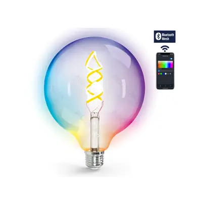 SMART BLUETOOTH LED žárovka E27 G125 4.9W 4xCOB Filament RGBW 470lm, RGB + Teplá bílá