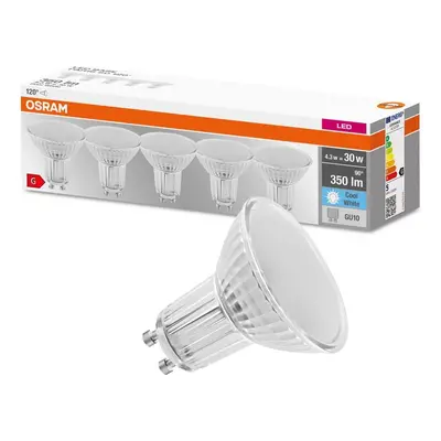 Balení 5PAK LED žárovka GU10 4,3W = 30W 350lm 4000K Neutrální 120° OSRAM Base