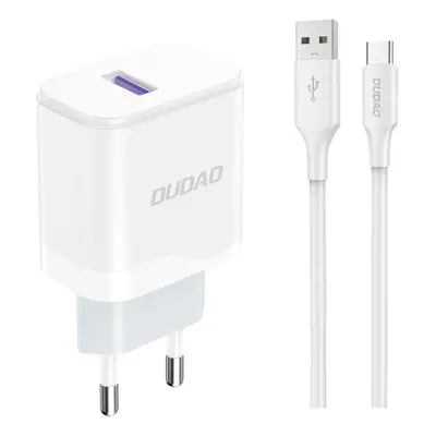 Dudao A20EU USB-A 18W síťová nabíječka - bílá + kabel USB-A - USB-C