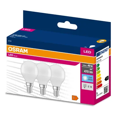 3PAK LED žárovka LED E14 P45 4,9W = 40W 470lm 4000K Neutrální 200° OSRAM VALUE