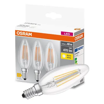 3PAK LED žárovka LED E14 B35 4W = 40W 470lm 2700K Teplá 300° Filament OSRAM