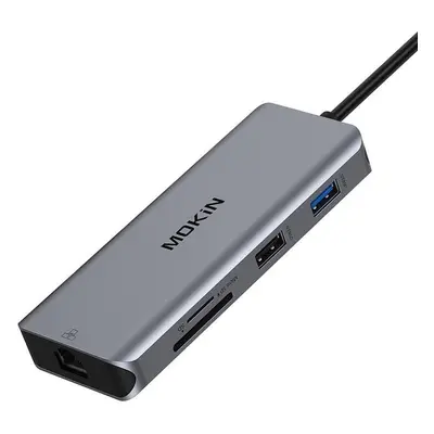 Dokovací stanice MOKiN 9v1 USB-C na 2x USB 3.0 + USB 2.0 + 2x HDMI + SD/TF + RJ45 + PD (stříbrná