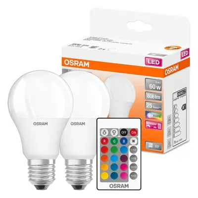 2x LED žárovka LED A60 E27 9W = 60W 806lm RGBW 180° OSRAM Star + Ovladač