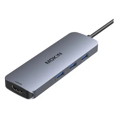 Adaptér Hub MOKiN 8v1 USB-C na 2x 4K 60Hz HDMI + USB-C + 3x USB 3.0 + SD + Micro SD (stříbrný)