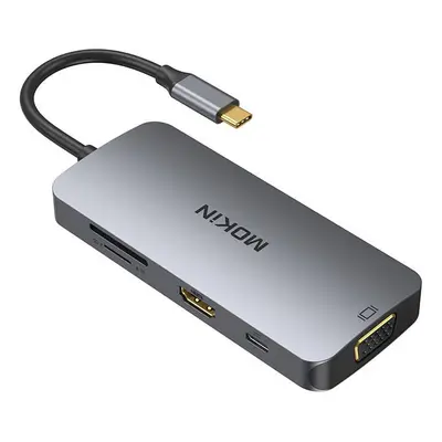 Adaptér MOKiN 8v1 z USB-C na 3x USB 3.0 + HDMI + USB-C + VGA + čtečka karet SD + čtečka karet Mi