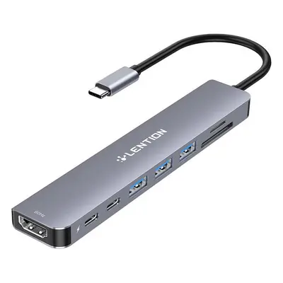 Rozbočovač 8v1 Lention USB-C na 3x USB 3.0 + SD/TF + PD + USB-C + HDMI 4K60Hz (šedý)