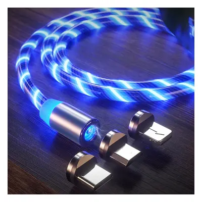 KK21S USB nabíjecí kabel s magnetickými konektory 3v1, s modrým LED podsvícením