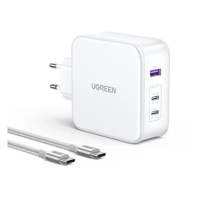 GaN Ugreen Nexode CD289 USB-A/2xUSB-C 140W síťová nabíječka + USB-C - USB-C 1,5m kabel - bílý