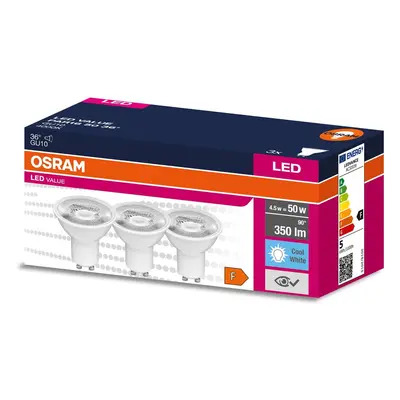 3PAK LED žárovka LED GU10 4,5W = 50W 350lm 4000K Neutrální 36° OSRAM VALUE