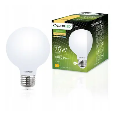 LED žárovka E27 G95 8W = 75W 3000K Teplá Globe Mléčná Filament LUMILED