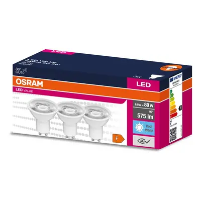 3PAK LED žárovka LED GU10 6,9W = 80W 575lm 4000K Neutrální 36° OSRAM VALUE