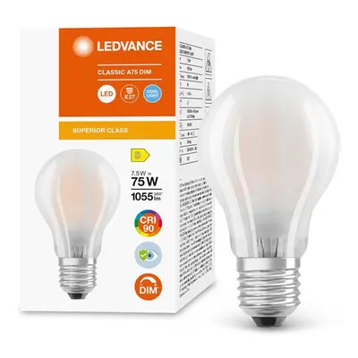 LED žárovka LED E27 A60 7,5W = 75W 1055lm 4000K Neutrální 300° CRI90 Filament Mléčná Stmívatelná