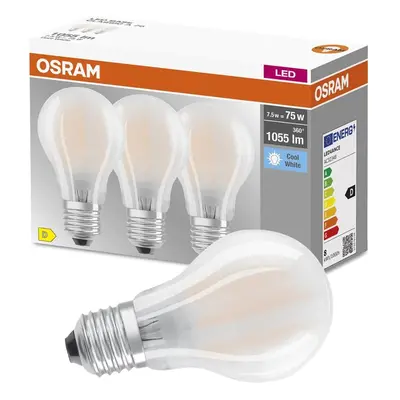 3PAK LED žárovka LED E27 A60 7,5W = 75W 1055lm 4000K Neutrální 300° Filament OSRAM BASE