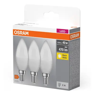 3PAK LED žárovka LED E14 B37 4,9W = 40W 470lm 2700K Teplá 200° OSRAM