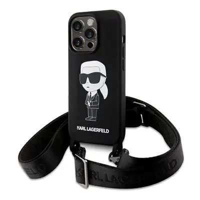 Karl Lagerfeld Crossbody Silikonové pouzdro Iconic pro iPhone 15 Pro Max - černé