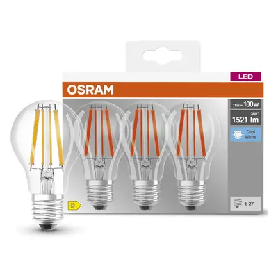 3PAK LED žárovka LED E27 A60 CL 11W = 100W 1521lm 4000K Neutrální 300° Filament OSRAM BASE