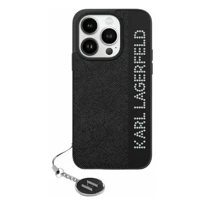 Pouzdro Karl Lagerfeld Saffiano Rhinestones & Charm pro iPhone 15 / 14 / 13 - černé