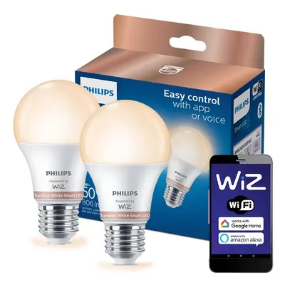 2x LED žárovka LED E27 A60 8W = 60W 806lm 2700-6500K SMART WiFi Philips WiZ