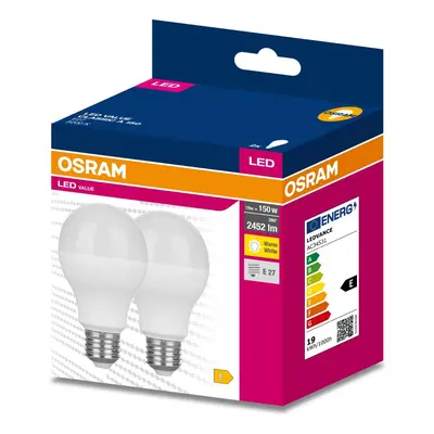 2PAK LED žárovka LED E27 A60 19W = 150W 2452lm 3000K Teplá 200° OSRAM VALUE