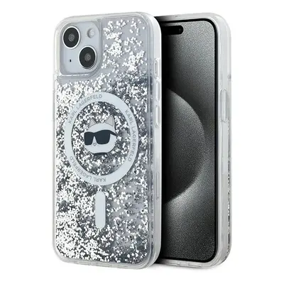 Karl Lagerfeld Liquid Glitter Choupette Head MagSafe pouzdro pro iPhone 14 / 15 / 13 - transpare