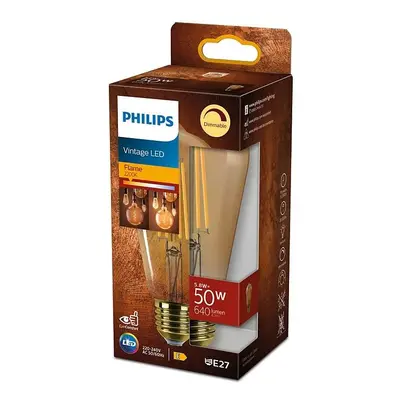 LED žárovka Edison E27 ST64 5.8W = 50W 640lm 2200K Teplá Filament Jantar PHILIPS Stmívatelná