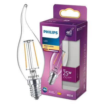 LED žárovka LED E14 BA35 2W = 25W 250lm 2700K Teplá Filament PHILIPS