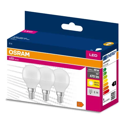 3PAK LED žárovka E14 P45 4,9W = 40W 470lm 3000K Teplá 200° OSRAM VALUE