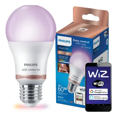 LED žárovka LED E27 A60 8,5W = 60W 2200-6500K TW + RGB multikolor SMART WiFi Philips WiZ