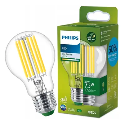 LED žárovka LED E27 A60 210.6lm/W 5.2W = 75W 1095lm 4000K Neutrální Filament PHILIPS Ultra Effi