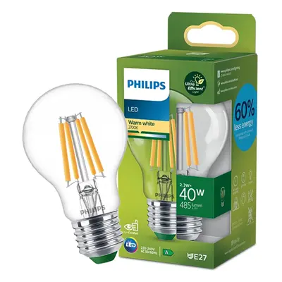 LED žárovka LED E27 A60 210.9lm/W 2.3W = 40W 485lm 2700K Teplá Filament PHILIPS Ultra Efficient