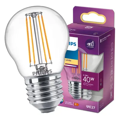 LED žárovka LED E27 P45 4,3W = 40W 470lm 2700K Teplá Filament PHILIPS