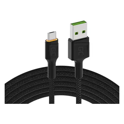 Green Cell kabel Ray USB-A - microUSB Orange LED 200cm s support pro Ultra Charge QC3.0 rychlo n