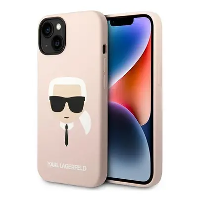 Karl Lagerfeld Silikonové pouzdro Karl's Head MagSafe pro iPhone 14 - světle růžové