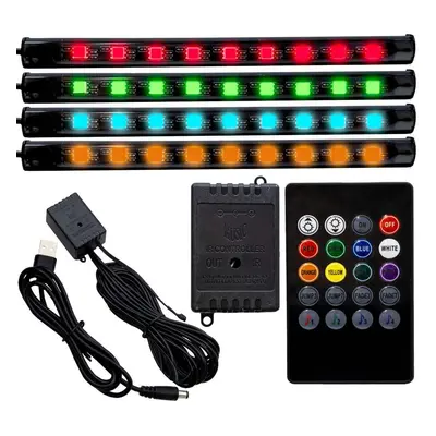 RGB LED osvětlení interiéru vozu pod USB | Bluetooth připojení s aplikací v telefonu | 4x LED pá