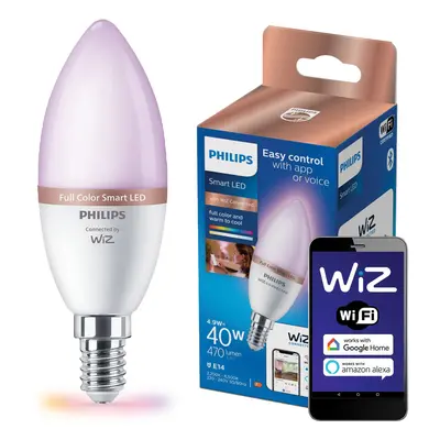 LED žárovka LED E14 C37 4,9W = 40W 2200-6500 + RGB multikolor SMART WiFi Philips WiZ