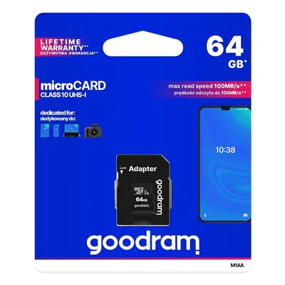 Paměťová karta Goodram Microcard 64 GB micro SD XC UHS-I class 10, SD adaptér (M1AA-0640R12)