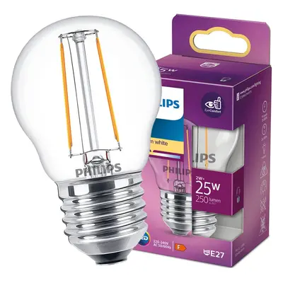 LED žárovka LED E27 P45 2W = 25W 250lm 2700K Teplá Filament PHILIPS